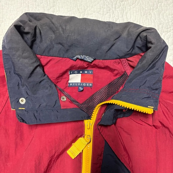 Vintage Tommy Hilfiger Colorblock Windbreaker Jacket Red Yellow Hood Men’s M - Picture 10 of 12